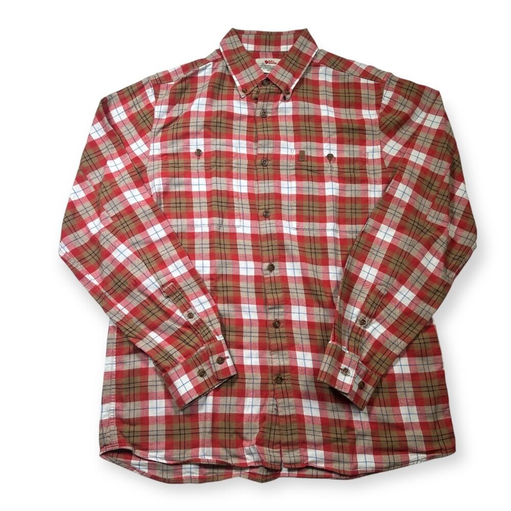 Fjallraven Long Sleeve Button‎ Up Flannel Shirt Men's M Ovik Check Red - Sample